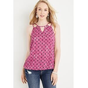 Maurices Lattice Neck Tank Top Size 4X in Pink Ikat Print